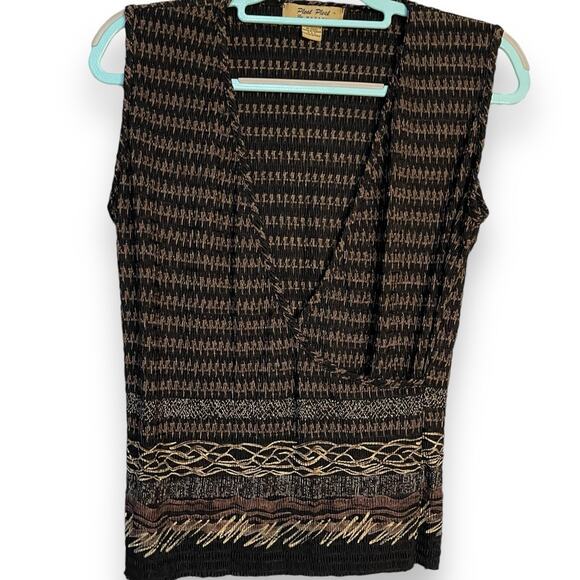 Pleat Pleat By Rafael Faux Wrap Blouse Women's Small Multicolor Mixed Print Top - Picture 2 of 9